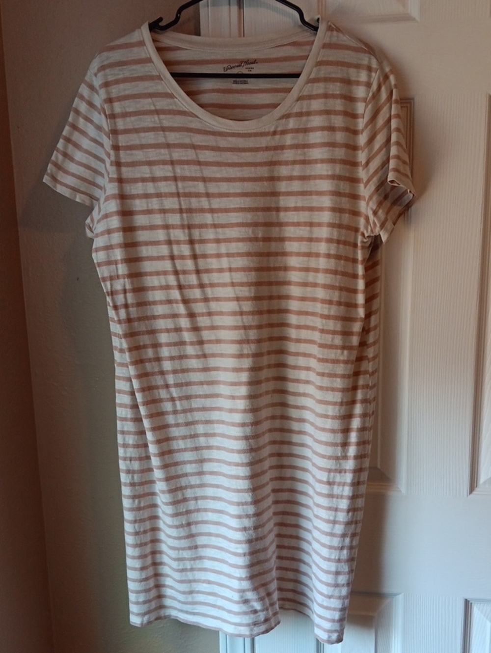 Universal Thread Cream and Peachy Pink Striped Short-Sleeve Dress